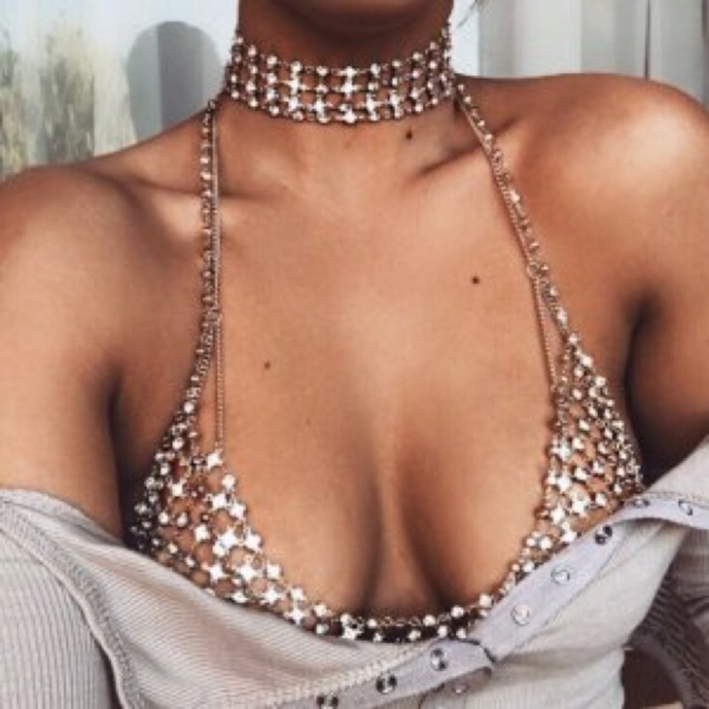 GOLD RHINESTONE BRALETTE BODY CHAIN